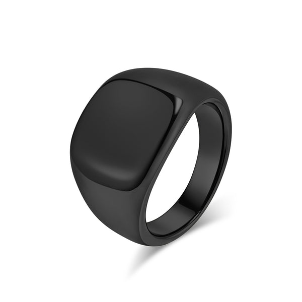 Men's Black Titanium Stainless Steel Signet Ring - Sleek Minimalist Matte Band for Modern Style-Men's Ring-SunnyHouse Jewelry