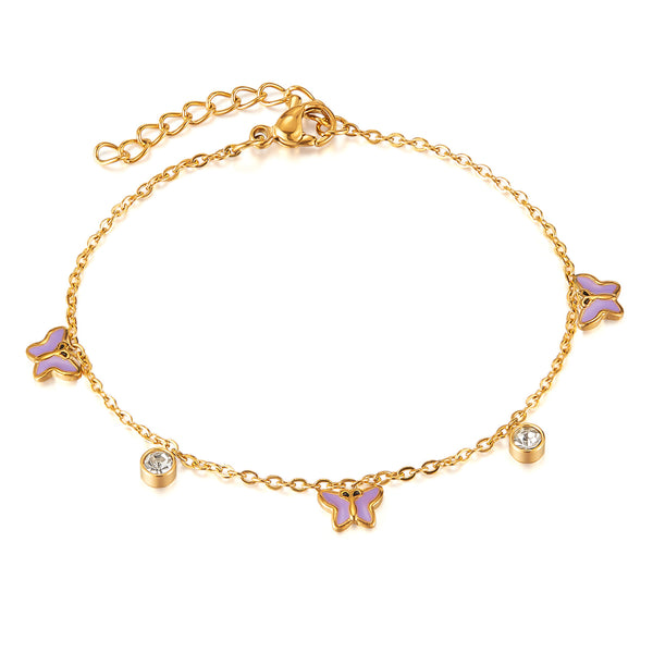 Women’s Titanium Stainless Steel Gold-Plated Butterfly Charm Bracelet – Elegant, Adjustable, Hypoallergenic Jewelry with Crystal Accents-Women's Bangle-SunnyHouse Jewelry