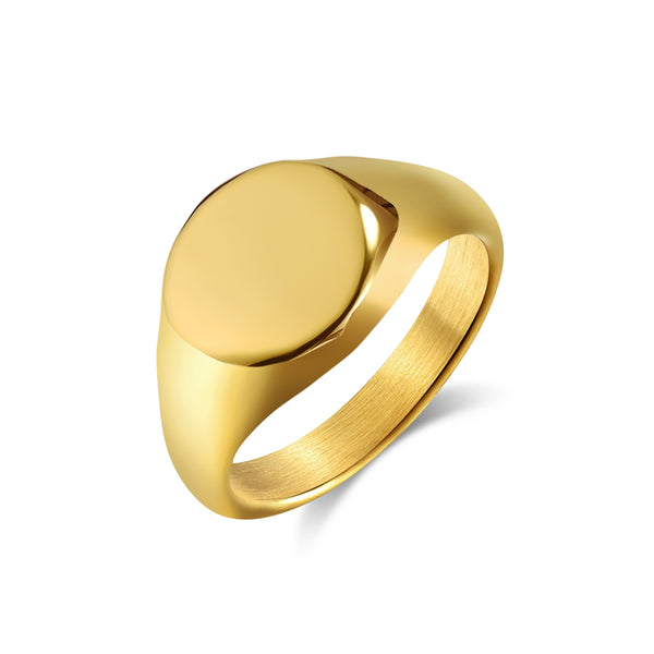 Women’s Titanium Stainless Steel Oval Signet Ring – Polished Finish, Durable and Hypoallergenic, Minimalist Statement Jewelry-Women's Ring-SunnyHouse Jewelry