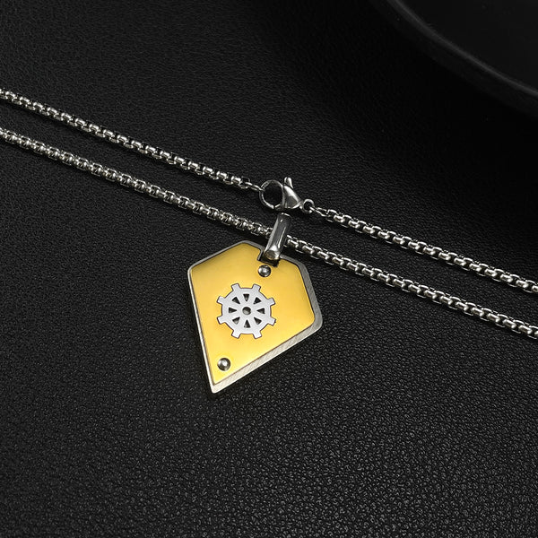 Stylish Men's Pendant Necklace - Stainless Steel Chain with Yellow and Silver Dharmachakra Motif, Durable and Trendy Accessory for Everyday Wear-Men's Pendant Necklace-SunnyHouse Jewelry