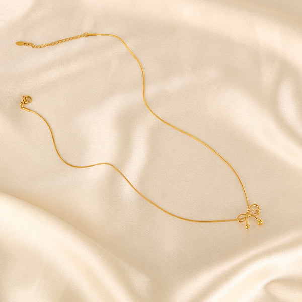 Women’s Titanium Stainless Steel Bow Pendant Necklace – Gold-Plated Snake Chain, Cute and Elegant Hypoallergenic Jewelry for Daily Wear and Gifting-Women's Necklace-SunnyHouse Jewelry