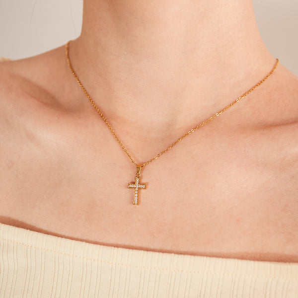 Elegant Women's Gold Cross Necklace with Crystal Accents – Timeless Spiritual Jewelry, Perfect Gift Idea-Women's Necklace-SunnyHouse Jewelry