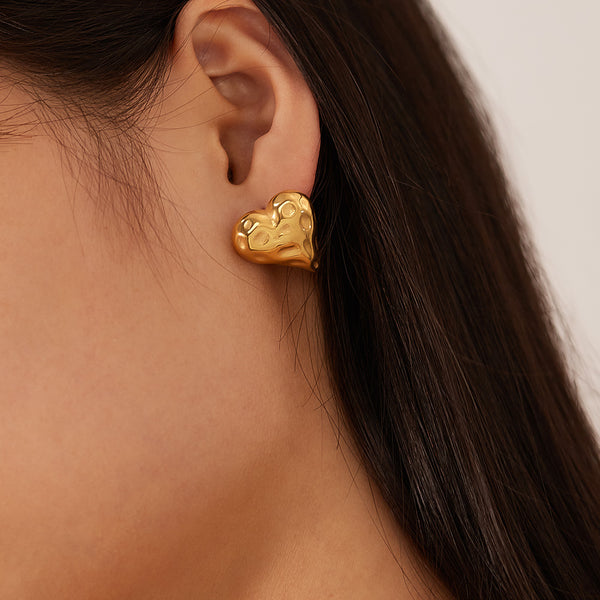 Women's Gold Heart Earrings - Textured Love-Inspired Studs for a Chic Look-Women's Earrings-SunnyHouse Jewelry