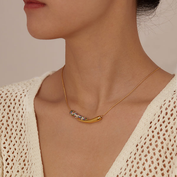 Women’s Colorful Pendant Necklace – Gold Bar Pendant with Multicolor Crystal Inlay – Elegant Minimalist Jewelry Gift-Women's Necklace-SunnyHouse Jewelry