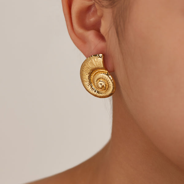 Women’s Gold Seashell Spiral Stud Earrings – Ocean-Inspired Statement Earrings, Nautical Jewelry for Women and Girls-Women's Earrings-SunnyHouse Jewelry