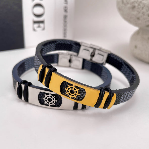 Men's Titanium Stainless Steel Bracelet with Nautical Wheel Motif - Sleek Design, Durable and Hypoallergenic-Men's Bracelet-SunnyHouse Jewelry