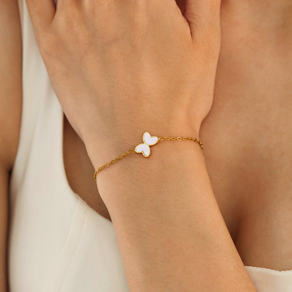 18K Gold‑Plated Titanium Stainless Steel Butterfly Bracelet for Women – Adjustable Dainty Mother‑of‑Pearl Charm, Hypoallergenic & Tarnish‑Resistant Jewelry Gift-Women's Bangle-SunnyHouse Jewelry