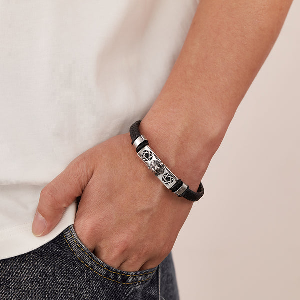 Men’s Lion Head Bracelet – Titanium Stainless Steel & Black Braided Leather Bracelet – Bold Viking-Inspired Jewelry for Men-Men's Bracelet-SunnyHouse Jewelry