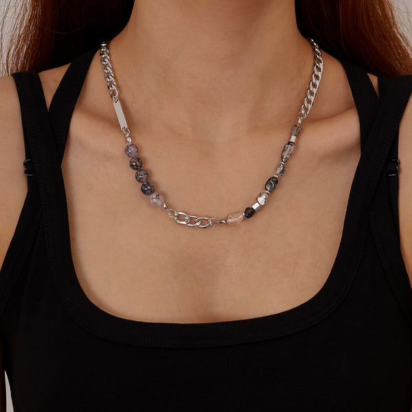 Women’s Natural Stone Necklace – Silver Chain Jewelry with Mixed Gemstone Beads, Durable Hypoallergenic Design-Women's Necklace-SunnyHouse Jewelry