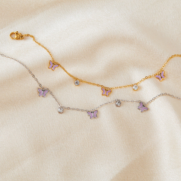 Women’s Titanium Stainless Steel Gold-Plated Butterfly Charm Bracelet – Elegant, Adjustable, Hypoallergenic Jewelry with Crystal Accents-Women's Bangle-SunnyHouse Jewelry