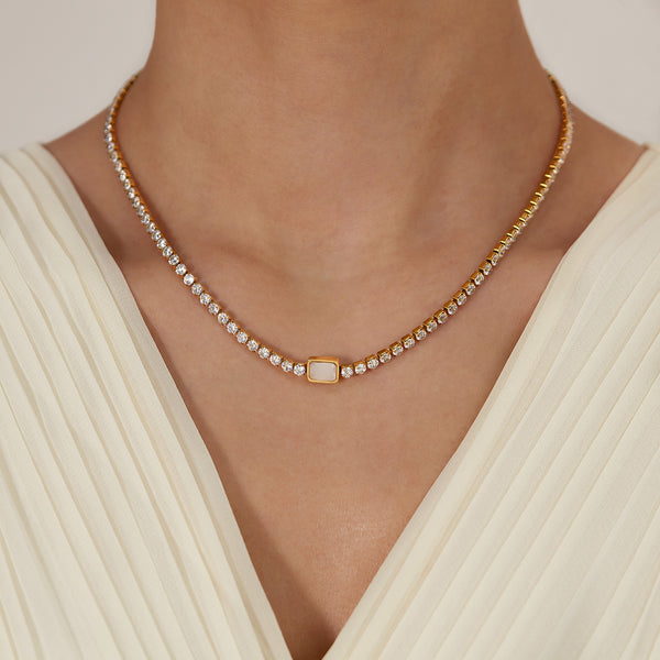 Luxurious Women's Crystal Tennis Necklace - Gold Finish with Sparkling Cubic Zirconia-Women's Necklace-SunnyHouse Jewelry