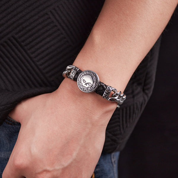 Rugged Stainless Steel Men's Bracelet with Harley-Davidson Skull Emblem – Durable, Stylish Motorcycle Chain Design-Men's Bracelet-SunnyHouse Jewelry