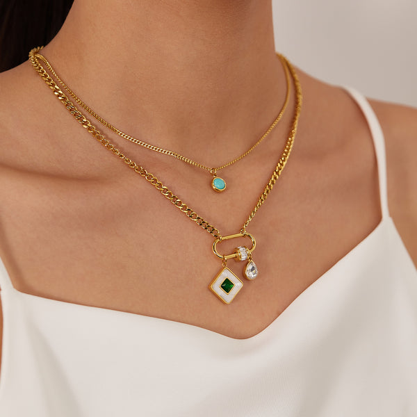 Elegant Women's Multi-Layered Gold Necklace with Gemstone Pendants – Versatile, Chic Jewelry-Women's Necklace-SunnyHouse Jewelry