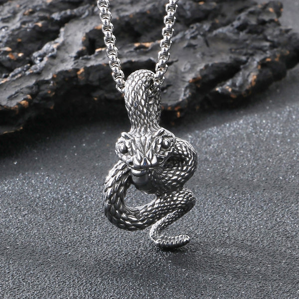 Men’s Titanium Stainless Steel Snake Pendant Necklace – Intricate Serpent Design – Durable Fashion Necklace for Men-Men's Pendant Necklace-SunnyHouse Jewelry