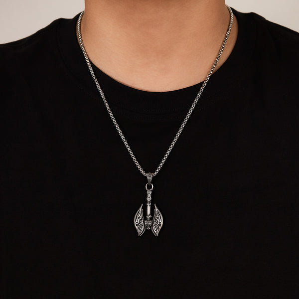 Men's Titanium Stainless Steel Pendant Necklace – Viking Battle Axe Design, Durable Chain, Gothic Style, Perfect for Everyday Wear-Men's Pendant Necklace-SunnyHouse Jewelry
