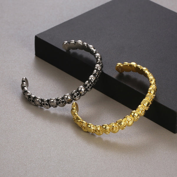 Men's Titanium Stainless Steel Skull Bracelet - Bold Gold-Toned Fashion Statement-Men's Bracelet-SunnyHouse Jewelry