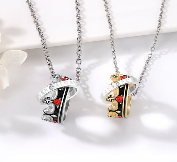 Couple Titanium Stainless Steel Crown Pendant Necklaces – Matching His & Hers King Queen Necklaces with Engraved Rings, Romantic Couple Jewelry for Anniversary, Valentine’s Day, Birthday Gift-Couple Pendant Necklace-SunnyHouse Jewelry