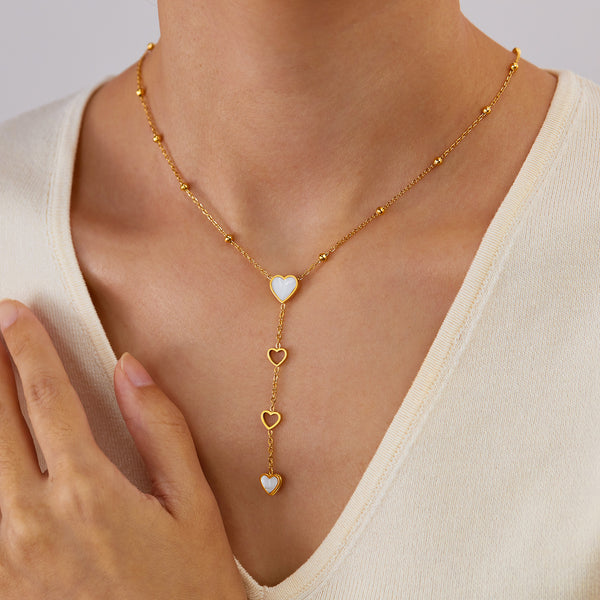 Chic Titanium Stainless Steel Heart Lariat Necklace for Women with Gold-Tone Finish-Women's Necklace-SunnyHouse Jewelry