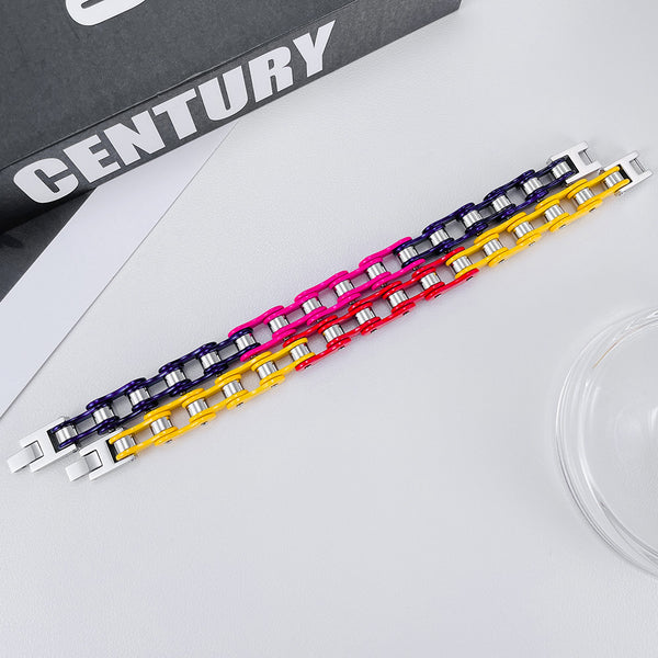 Men’s Titanium Stainless Steel Harley Bike Bracelet – Yellow and Red Link Punk Biker Jewelry, Durable Wristband for Men-Men's Bracelet-SunnyHouse Jewelry