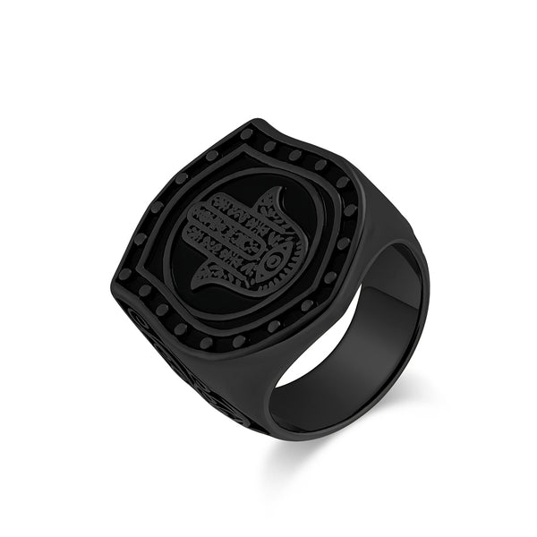 Men's Gold Titanium Stainless Steel Hamsa Hand Ring - Eye of Protection Engraved Vintage Signet Ring for Strength and Style-Men's Ring-SunnyHouse Jewelry
