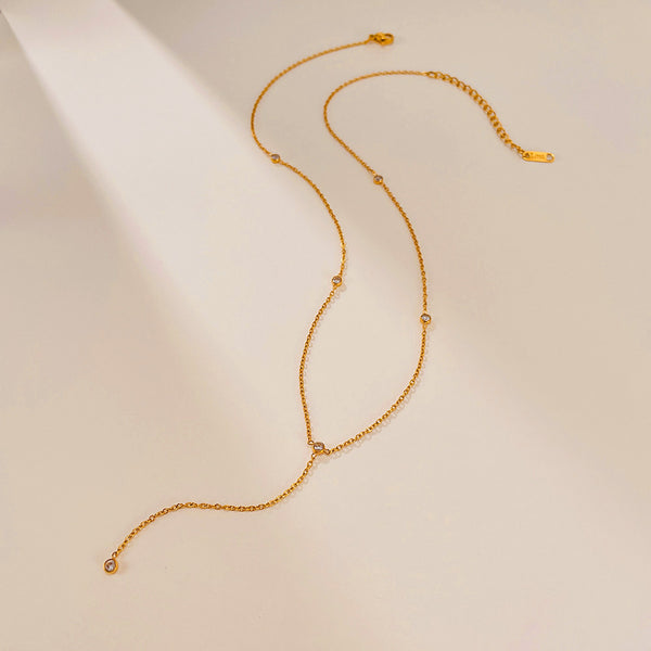 Women’s Y-Shaped Pendant Necklace – Gold Plated Titanium Stainless Steel with Cubic Zirconia Accents – Dainty Drop Chain Jewelry – Hypoallergenic & Tarnish Resistant-Women's Necklace-SunnyHouse Jewelry