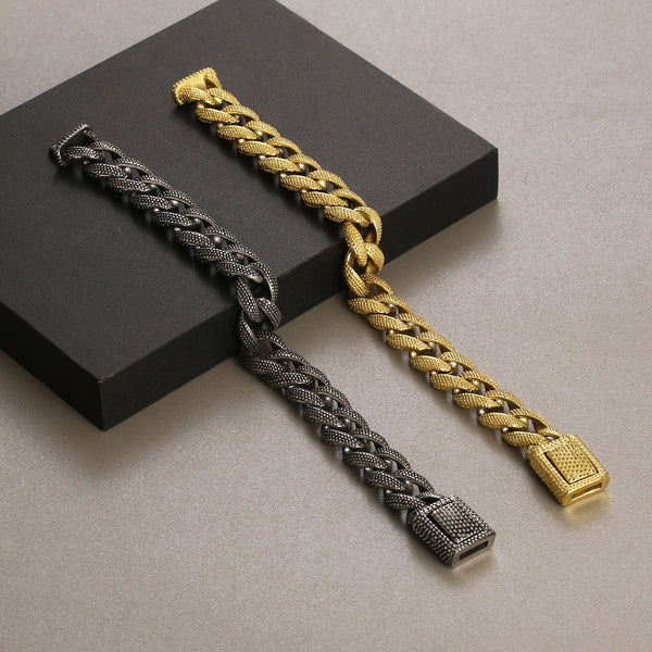 Men's Titanium Stainless Steel Textured Gold Bracelet - Luxurious Cuban Link Style with Secure Clasp-Men's Bracelet-SunnyHouse Jewelry