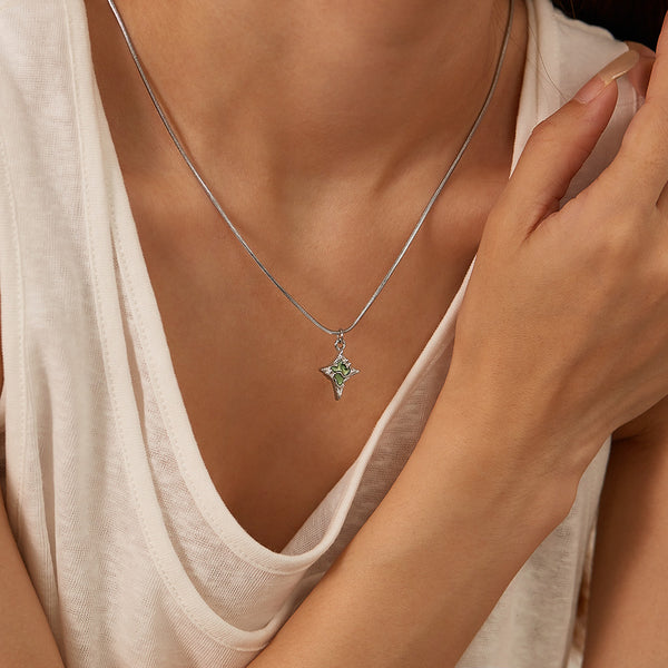 Unique Women's Star Pendant Necklace with Green Enamel – Stylish Stainless Steel Chain, Perfect for Everyday Wear-Women's Necklace-SunnyHouse Jewelry