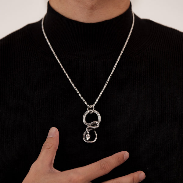 Snake Pendant Necklace for Men – Titanium Stainless Steel Infinity Serpent Necklace – Gothic Reptile Symbol Amulet Jewelry-Men's Pendant Necklace-SunnyHouse Jewelry