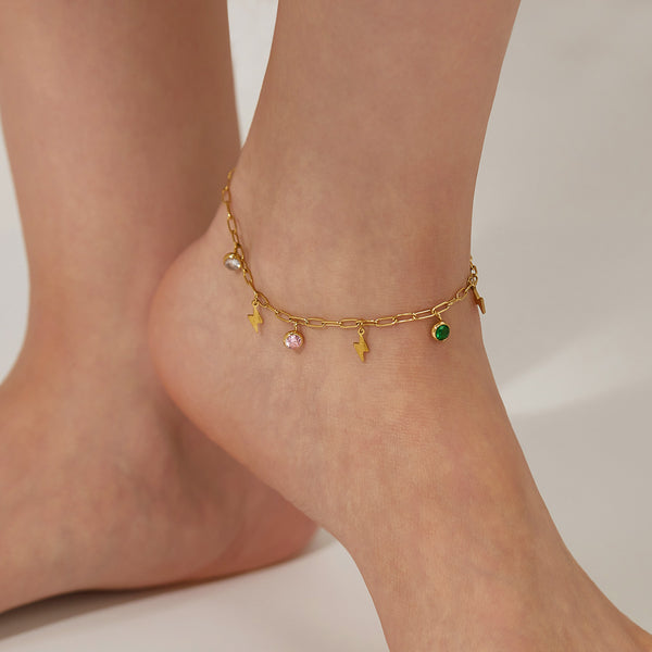 Chic Gold Anklet with Arrow Charms and Colorful Enamel Accents - Trendy Accessory for Every Style-Women's Anklet-SunnyHouse Jewelry