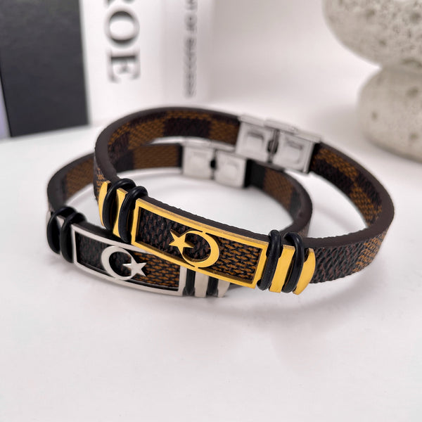Men's Titanium Stainless Steel Bracelet with Crescent and Star Design - Elegant Islamic Motif, Durable and Hypoallergenic-Men's Bracelet-SunnyHouse Jewelry