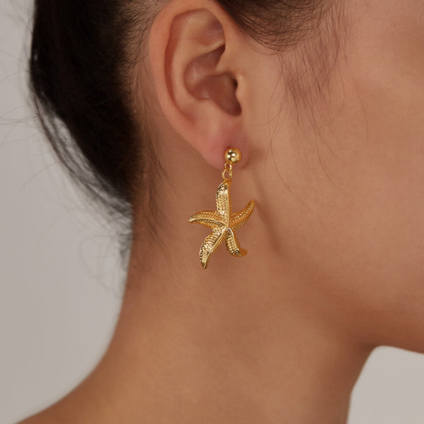 Women’s Gold Starfish Dangle Earrings – Ocean-Inspired Statement Earrings, Beach Style Jewelry for Women and Girls-Women's Earrings-SunnyHouse Jewelry