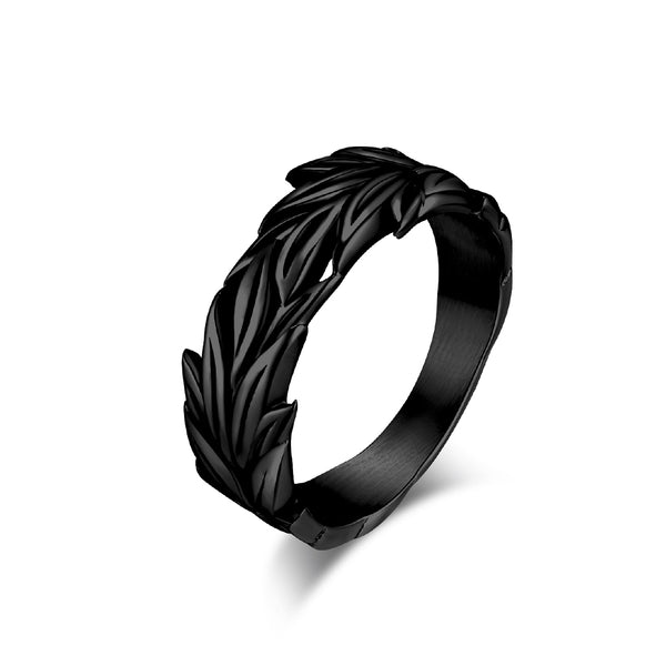 Men's Black Leaf Design Ring - Unique Matte Finish Vintage Band for Everyday Wear-Men's Ring-SunnyHouse Jewelry