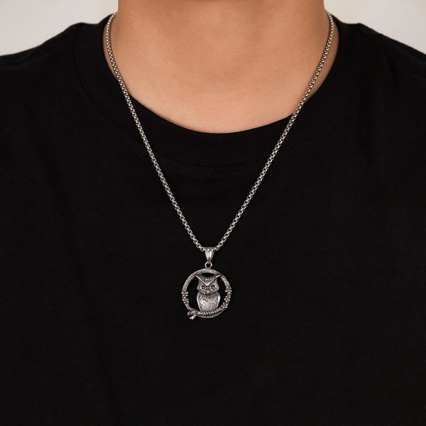 Men's Titanium Stainless Steel Pendant Necklace – Wise Owl Design, Durable Chain, Nature-Inspired, Perfect for Everyday Wear-Men's Pendant Necklace-SunnyHouse Jewelry