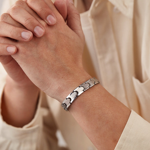 Men’s Titanium Stainless Steel Bracelet – Brushed Silver Classic Link Chain, Durable & Hypoallergenic Jewelry for Men, Modern & Sleek Design-Men's Bracelet-SunnyHouse Jewelry