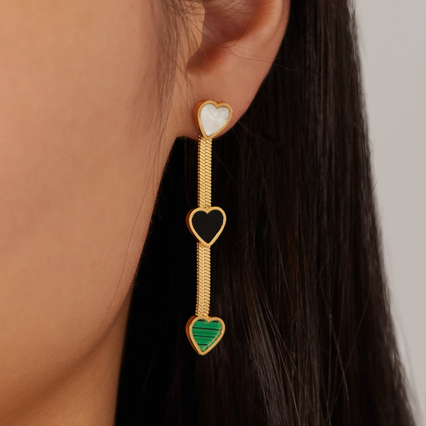 Elegant Heart-Shaped Drop Earrings with Gold Mesh Design and Multi-Color Enamel - Perfect for Everyday Chic or Evening Glamour-Women's Earrings-SunnyHouse Jewelry