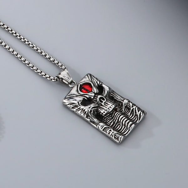 Men’s Titanium Stainless Steel Skull Pendant Necklace – Gothic Style with Red Stone Accent – Durable Fashion Necklace for Men-Men's Pendant Necklace-SunnyHouse Jewelry