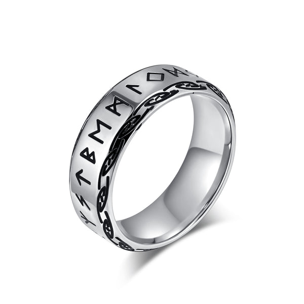 Men's Black Titanium Stainless Steel Ring with Viking Runic Engraving, Unique Symbolic Design, Durable, Comfortable Fit, Perfect for Gifts or Everyday Wear-Men's Ring-SunnyHouse Jewelry