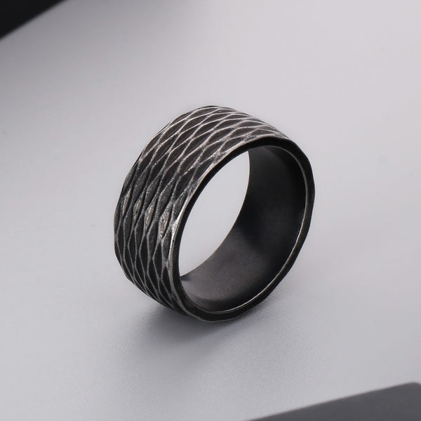 Men's Titanium Stainless Steel Ring – Wide Gold-Plated Band with Textured Diamond Pattern – Durable Fashion Ring for Men-Men's Ring-SunnyHouse Jewelry