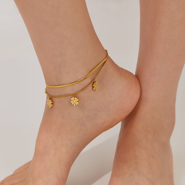 Golden Clover Charm Anklet - Delicate Multi-Chain Design for Sophisticated Style-Women's Anklet-SunnyHouse Jewelry