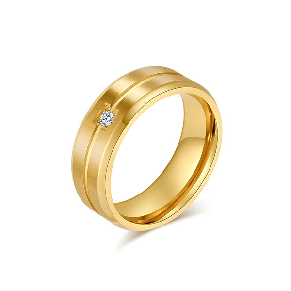 Men's Black Ring with Crystal Accent - Elegant Polished Band for Special Occasions-Men's Ring-SunnyHouse Jewelry