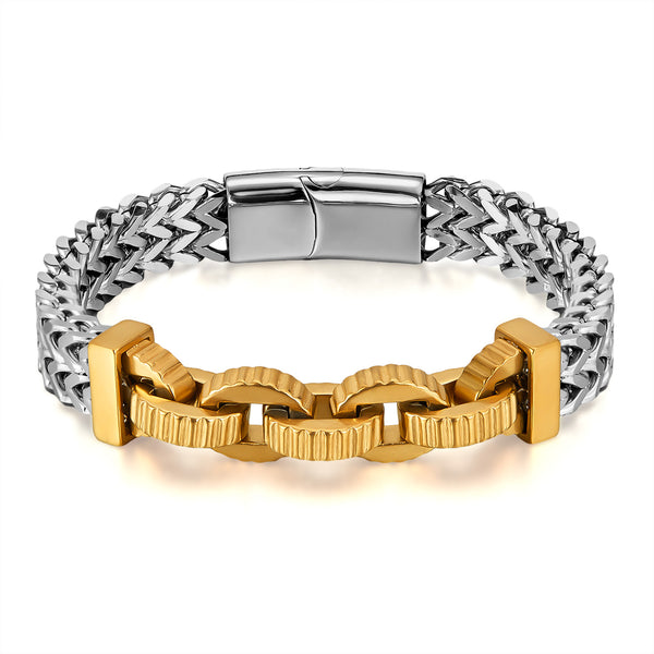 Men’s Stainless Steel Chain Bracelet – Two-Tone Black & Silver Link Design, Heavy-Duty Cuban Chain Style with Fold-Over Clasp, Durable Men’s Fashion Jewelry-Men's Bracelet-SunnyHouse Jewelry