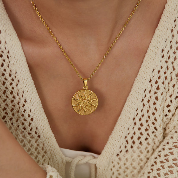 Women's Titanium Stainless Steel Sun Pendant Necklace – Gold-Plated Chain – Hypoallergenic & Tarnish Resistant-Women's Necklace-SunnyHouse Jewelry