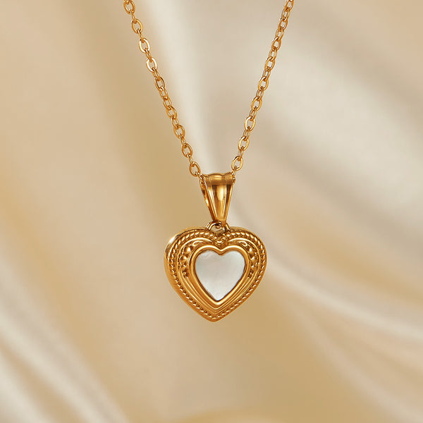 Romantic Women's Gold Heart Pendant Necklace with Mother of Pearl Inlay – Timeless Elegance, Perfect Gift-Women's Necklace-SunnyHouse Jewelry