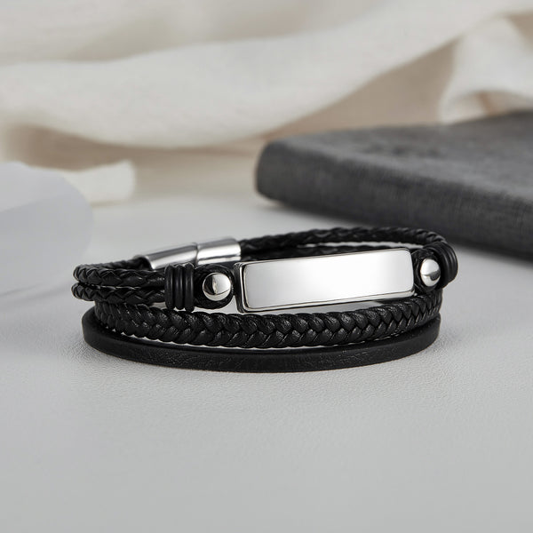 Men's Contemporary Leather Bracelet with Stainless Steel Accents - Sleek and Modern Accessory-Men's Bracelet-SunnyHouse Jewelry