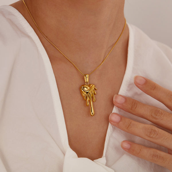 Women’s Titanium Stainless Steel Dripping Heart Pendant Necklace, Gold-Plated Hypoallergenic Adjustable Chain, Trendy Statement Jewelry for Women and Girls-Women's Necklace-SunnyHouse Jewelry