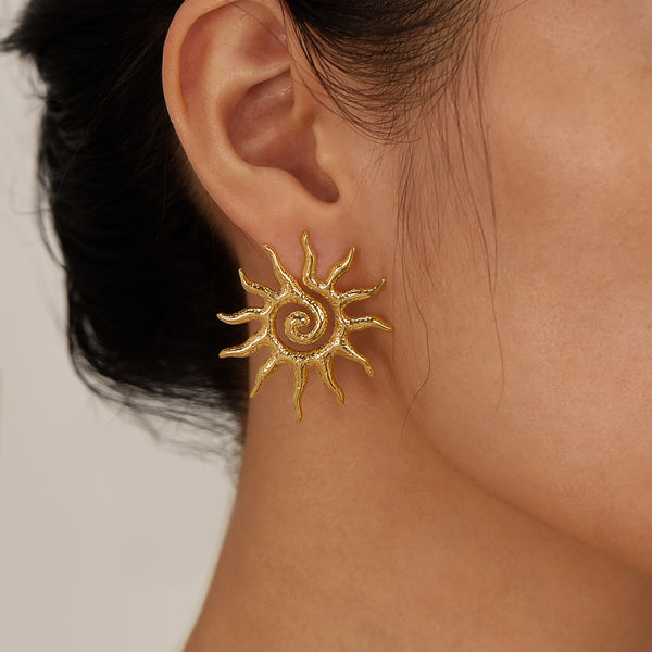 Women’s Gold Sun Spiral Earrings – Bohemian Statement Stud Earrings, Vintage Sunburst Design, Lightweight Fashion Jewelry for Women & Girls-Women's Earrings-SunnyHouse Jewelry