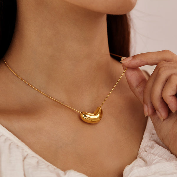 Women’s Titanium Stainless Steel Bean Pendant Necklace – Minimalist Gold Plated Chain – Modern Heart Bean Charm Jewelry – Hypoallergenic & Tarnish Resistant-Women's Necklace-SunnyHouse Jewelry