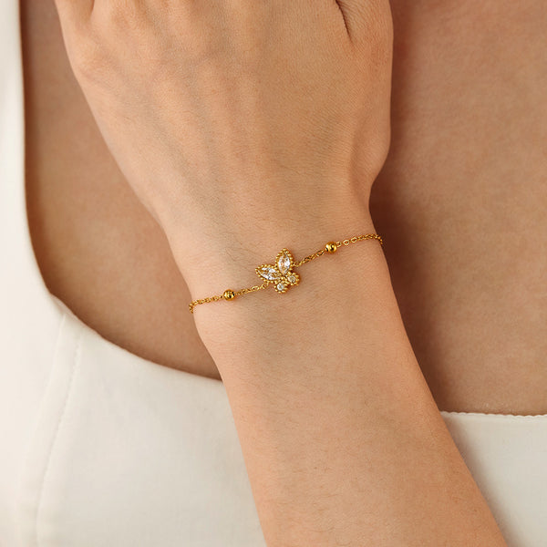 18K Gold‑Plated Titanium Stainless Steel Butterfly Bracelet for Women – Adjustable Dainty Cubic Zirconia Charm, Hypoallergenic & Tarnish‑Resistant Jewelry Gift-Women's Bangle-SunnyHouse Jewelry