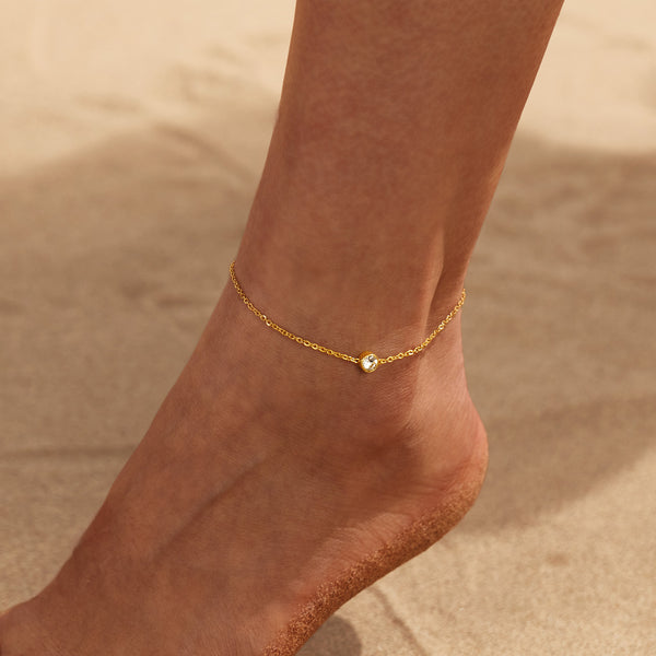 Women's Gold Titanium Stainless Steel Anklet with Round Cubic Zirconia – Minimalist Adjustable Chain Ankle Bracelet for Women and Girls-Women's Anklet-SunnyHouse Jewelry