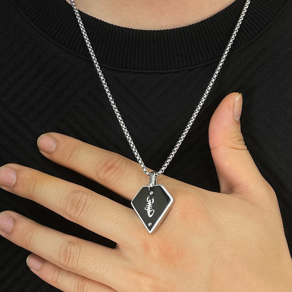 Elegant Men's Scorpion Pendant Necklace - Sleek Black and Silver, Stainless Steel Chain, Perfect for Everyday and Occasional Wear-Men's Pendant Necklace-SunnyHouse Jewelry